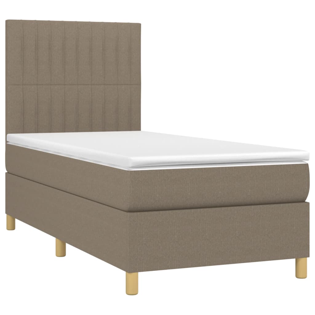 Letto a Molle con Materasso e LED Tortora 90x200 cm in Tessuto | homemem39