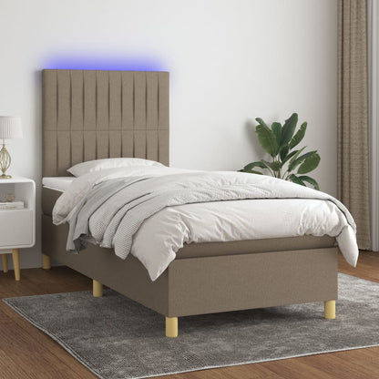 Letto a Molle con Materasso e LED Tortora 90x200 cm in Tessuto | homemem39