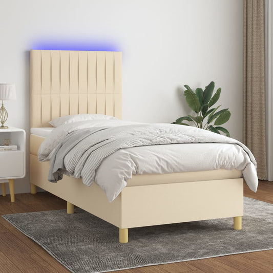 Letto a Molle con Materasso e LED Crema 90x200 cm in Tessuto | homemem39