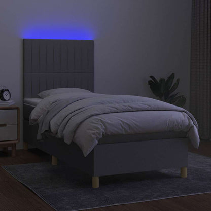 Letto a Molle Materasso e LED Grigio Chiaro 100x200 cm Tessuto