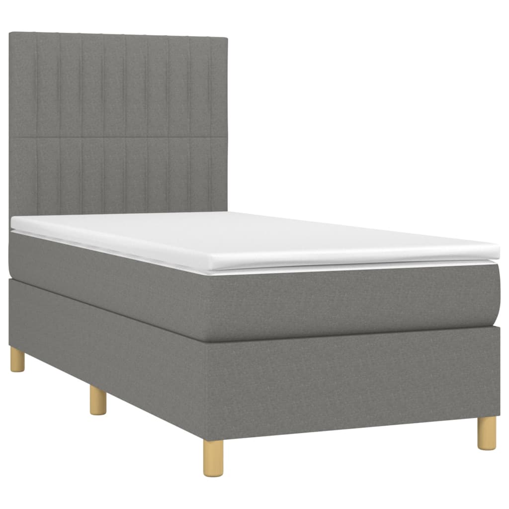Letto a Molle Materasso e LED Grigio Scuro 100x200cm in Tessuto | homemem39