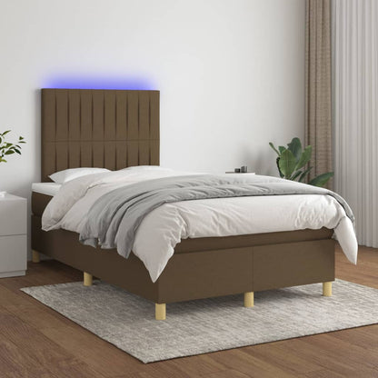 Letto a Molle Materasso e LED Marrone Scuro 120x200 cm Tessuto | homemem39