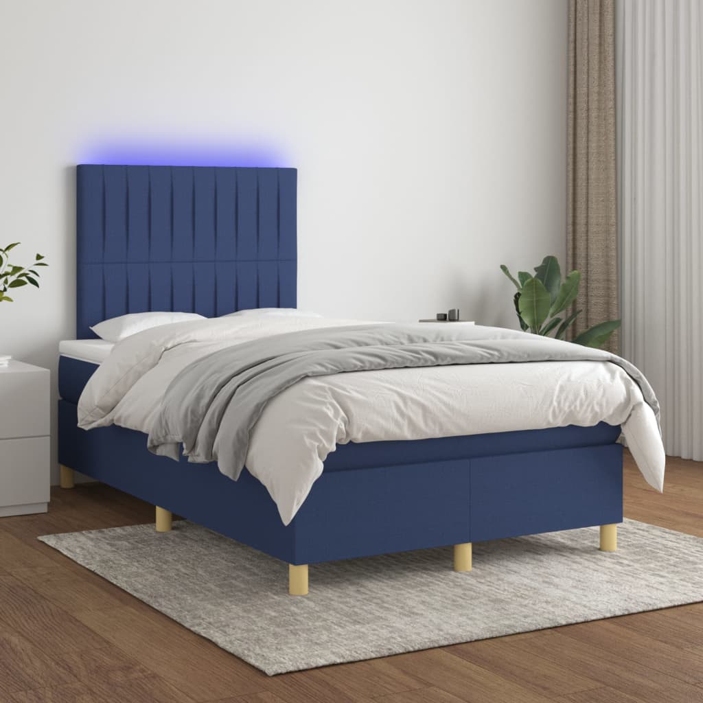 Letto a Molle con Materasso e LED Blu 120x200cm in Tessuto | homemem39