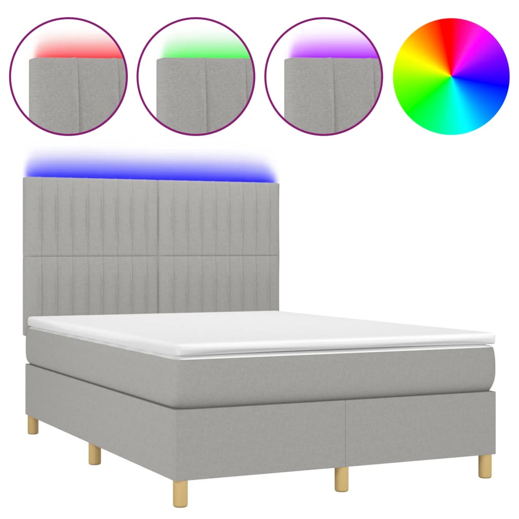 Letto a Molle Materasso e LED Grigio Chiaro 140x190 cm Tessuto | homemem39