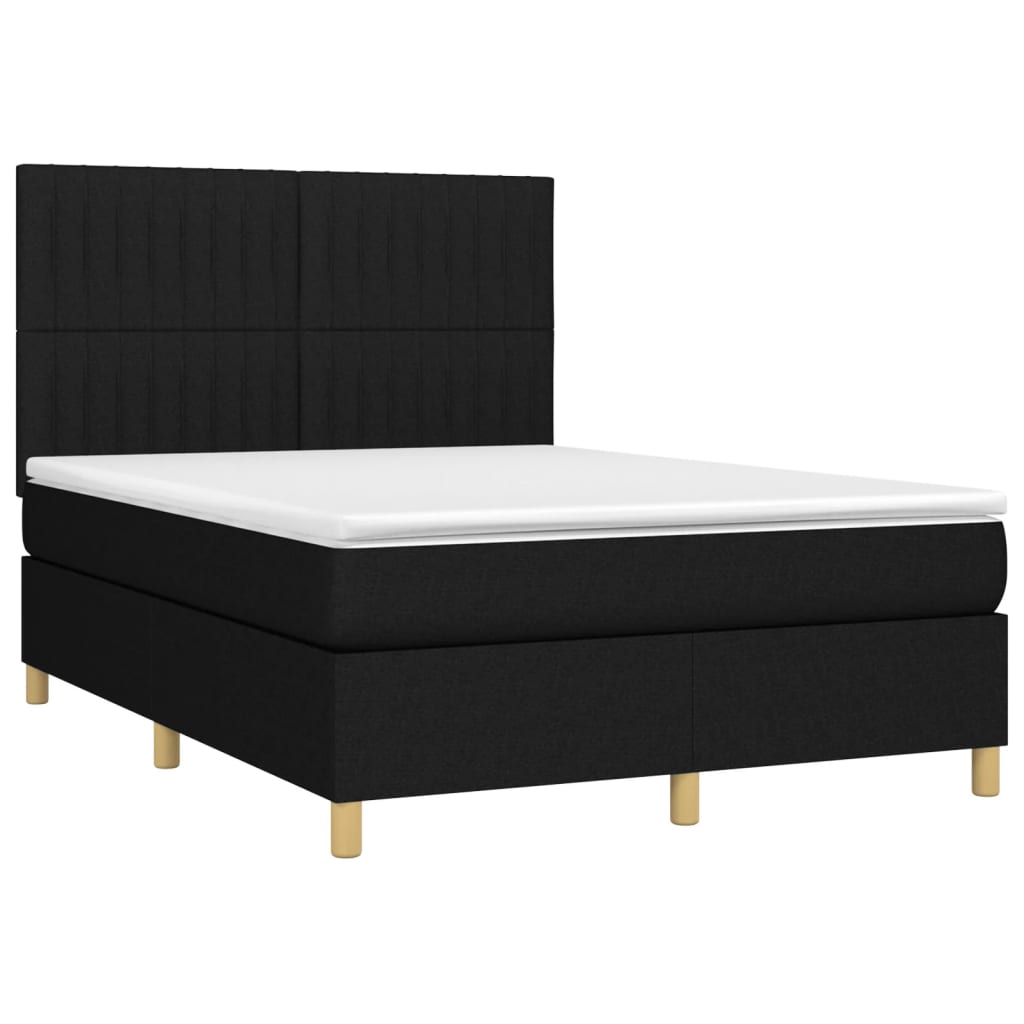 Letto a Molle con Materasso e LED Nero 140x190 cm in Tessuto | homemem39