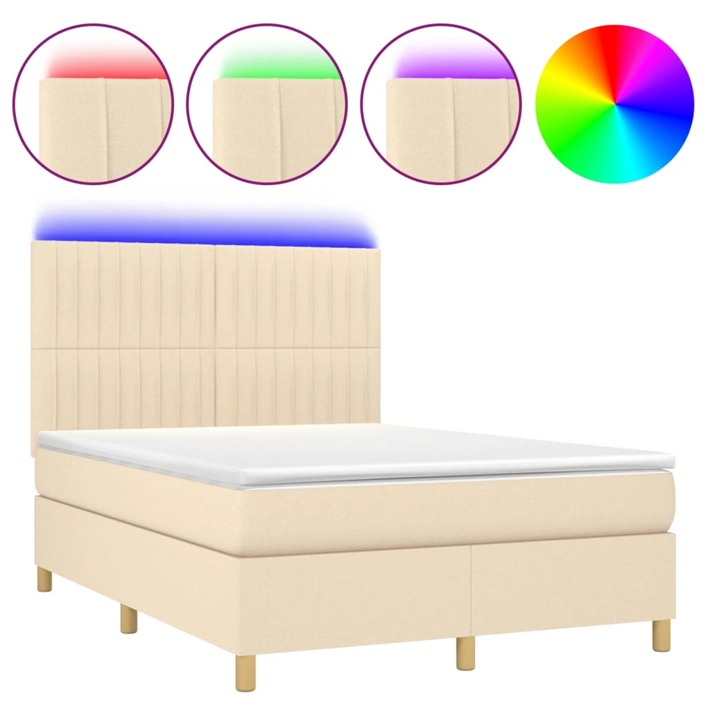 Letto a Molle con Materasso e LED Crema 140x190 cm in Tessuto | homemem39