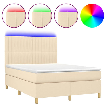 Letto a Molle con Materasso e LED Crema 140x190 cm in Tessuto | homemem39