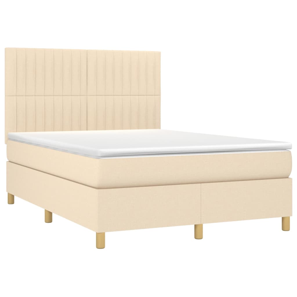 Letto a Molle con Materasso e LED Crema 140x190 cm in Tessuto | homemem39