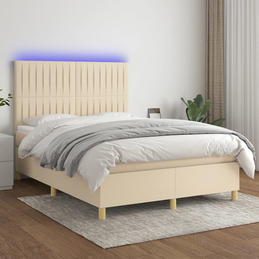 Letto a Molle con Materasso e LED Crema 140x190 cm in Tessuto | homemem39