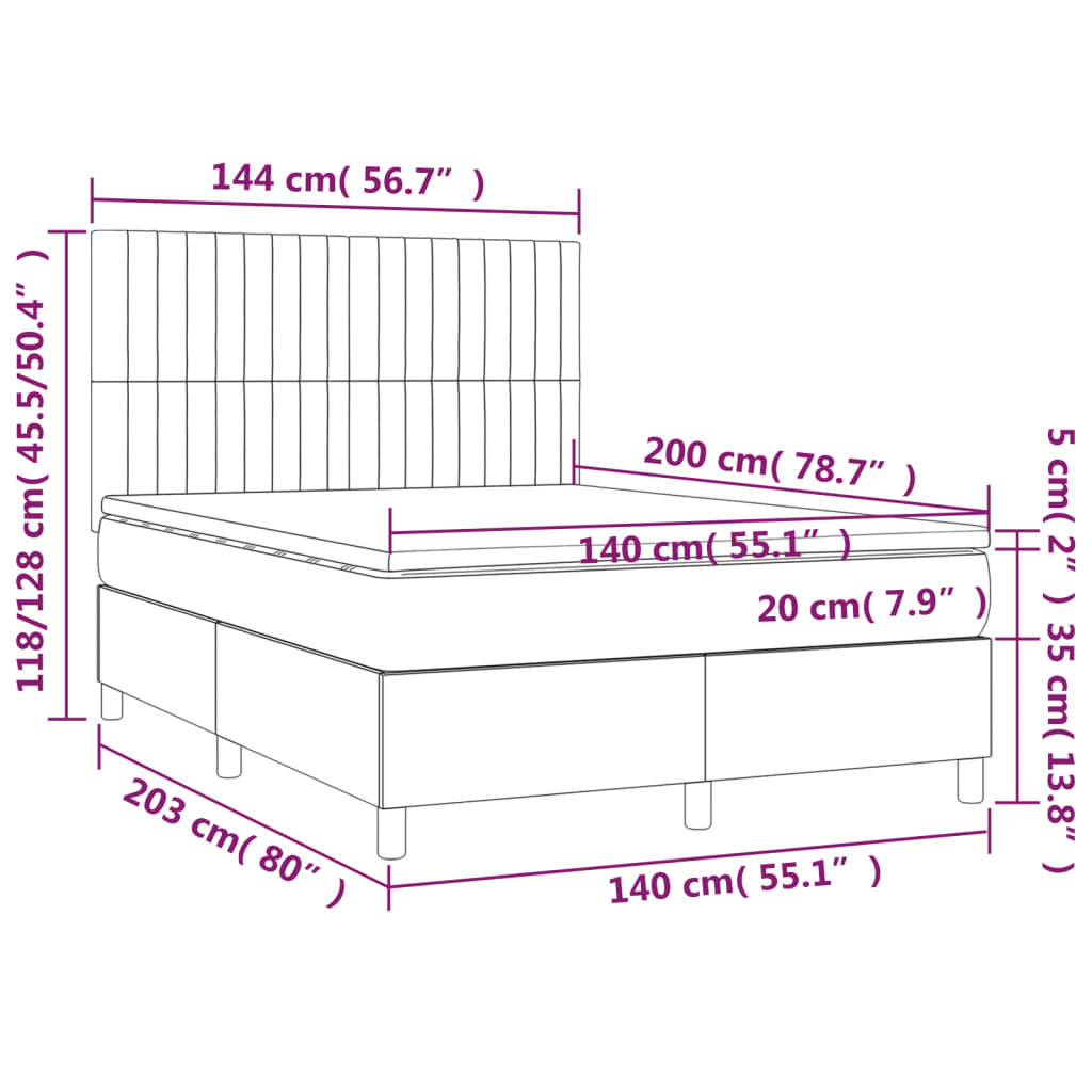 Letto a Molle Materasso e LED Marrone Scuro 140x200 cm Tessuto | homemem39