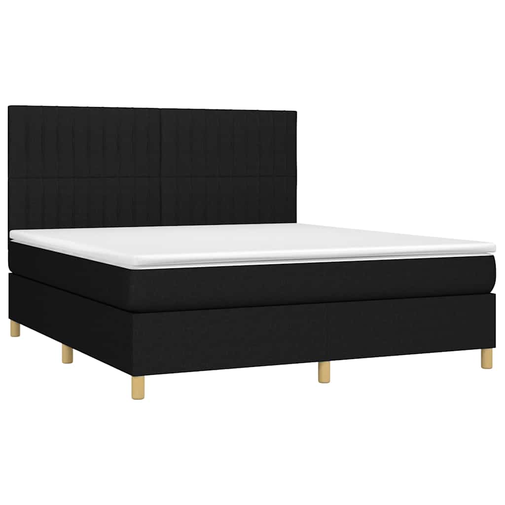 Letto a Molle con Materasso e LED Nero 160x200 cm in Tessuto | homemem39