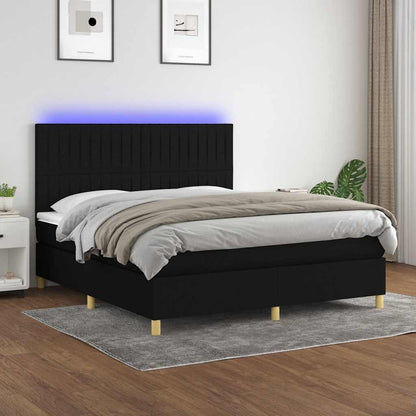 Letto a Molle con Materasso e LED Nero 160x200 cm in Tessuto | homemem39