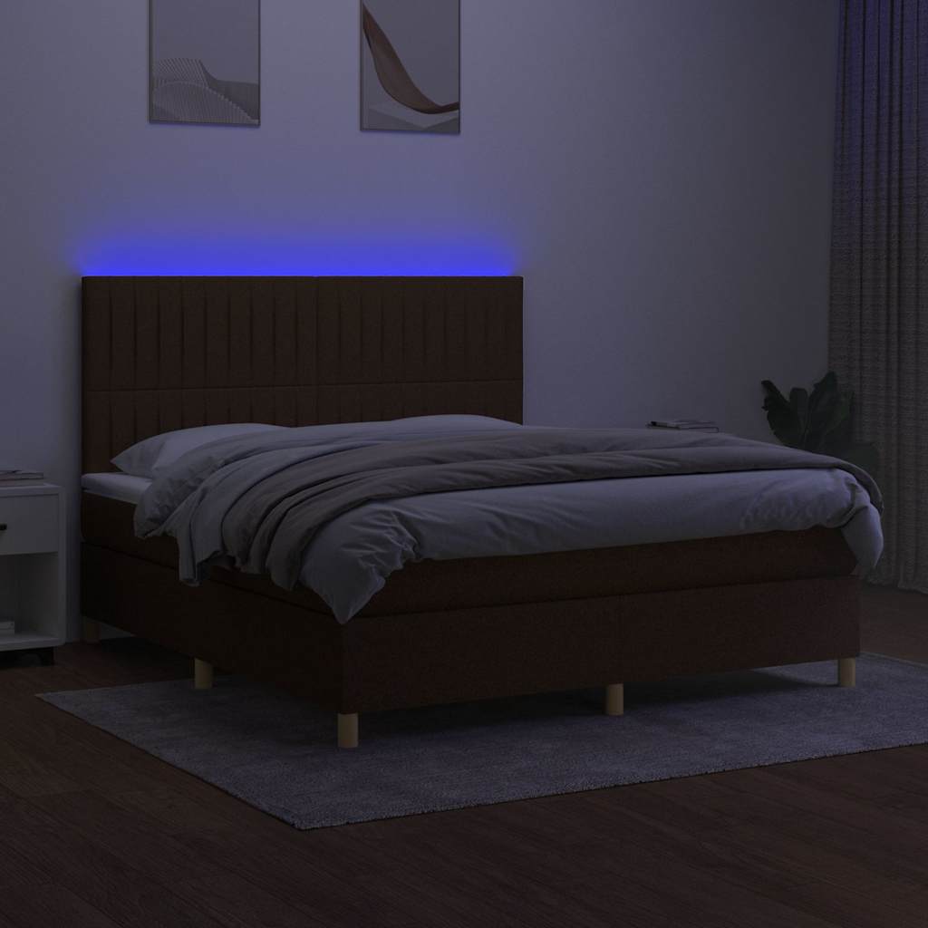 Letto a Molle Materasso e LED Marrone Scuro 160x200 cm Tessuto