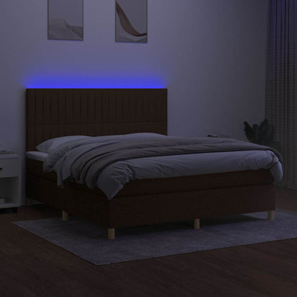Letto a Molle Materasso e LED Marrone Scuro 160x200 cm Tessuto