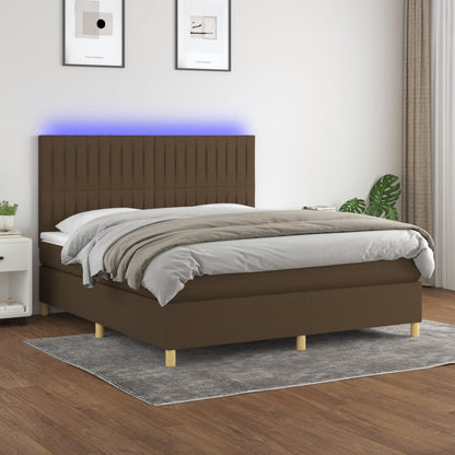 Letto a Molle Materasso e LED Marrone Scuro 160x200 cm Tessuto | homemem39