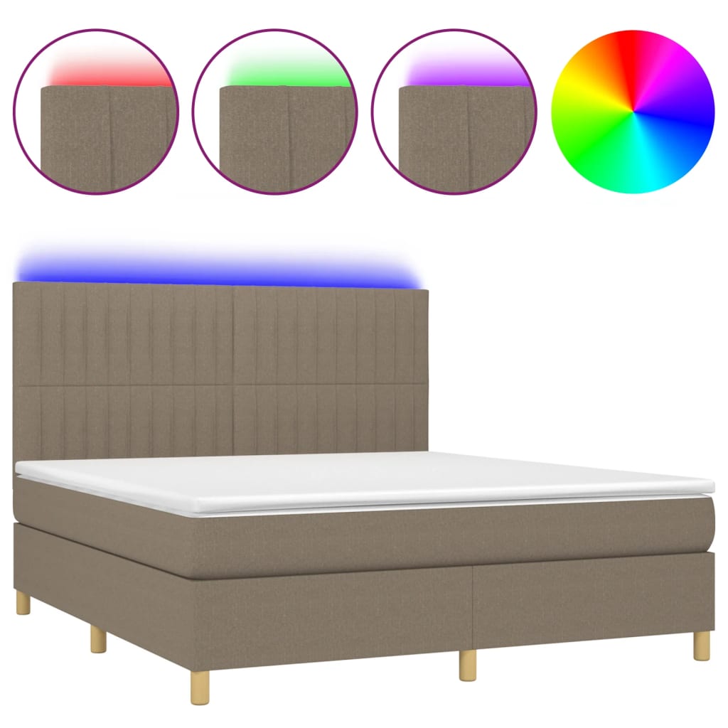 Letto a Molle con Materasso e LED Tortora 160x200 cm in Tessuto - homemem39