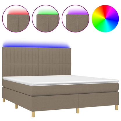Letto a Molle con Materasso e LED Tortora 160x200 cm in Tessuto - homemem39