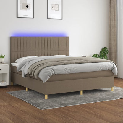 Letto a Molle con Materasso e LED Tortora 160x200 cm in Tessuto - homemem39