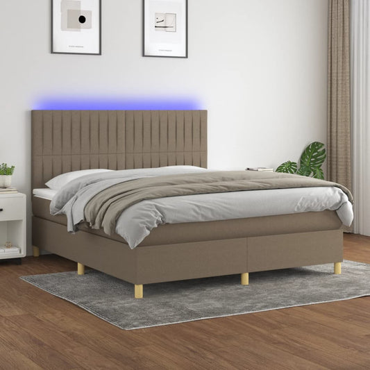 Letto a Molle con Materasso e LED Tortora 160x200 cm in Tessuto - homemem39
