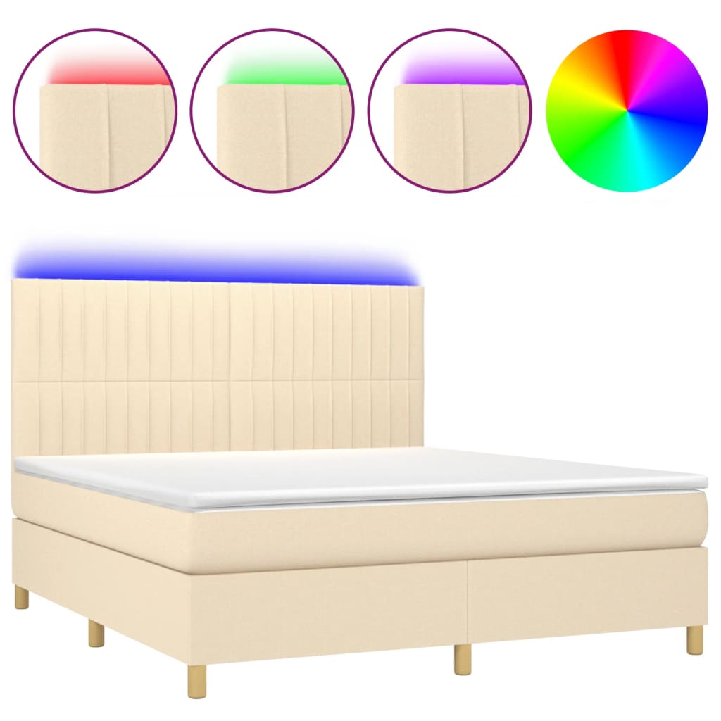 Letto a Molle con Materasso e LED Crema 160x200 cm in Tessuto - homemem39