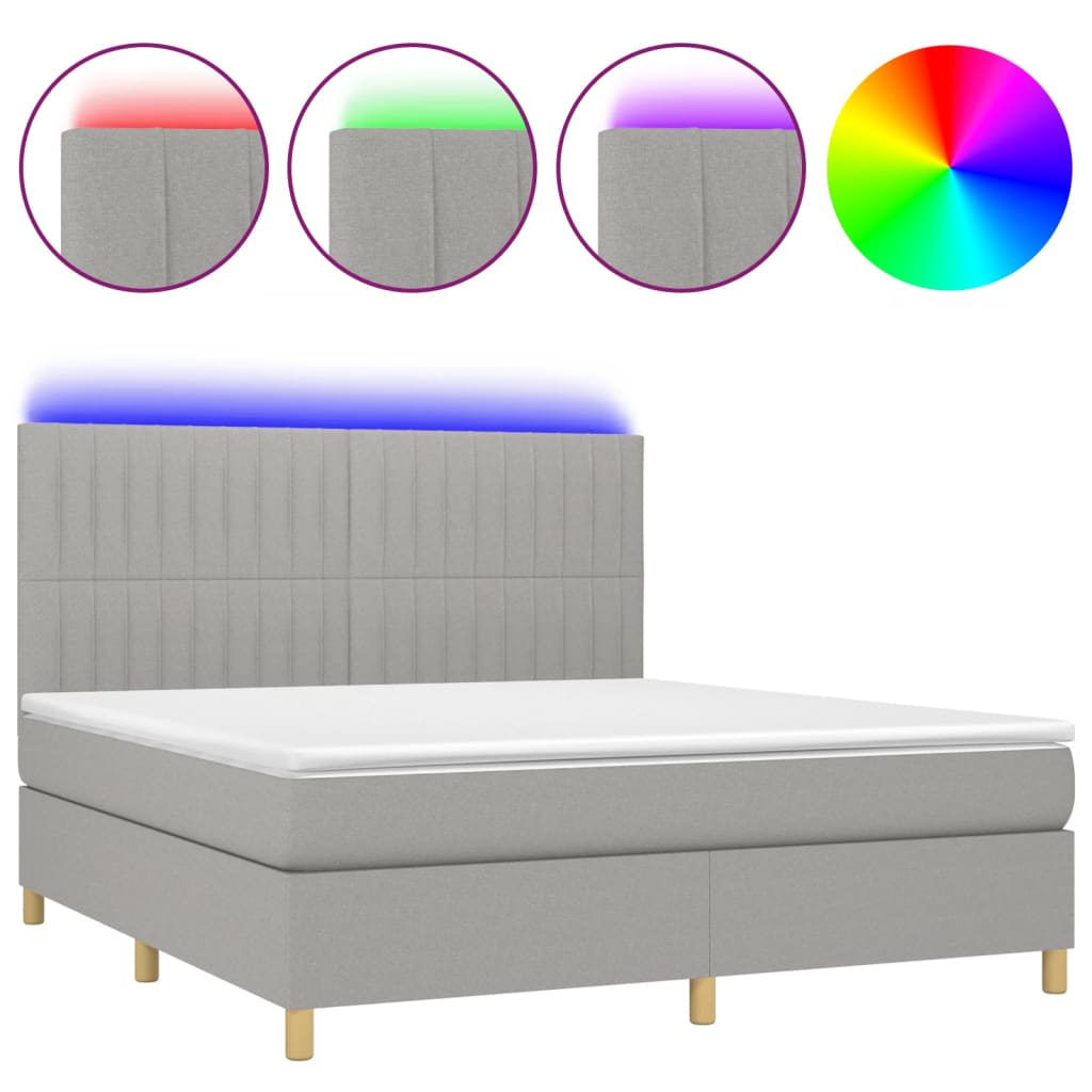 Letto a Molle Materasso e LED Grigio Chiaro 180x200 cm Tessuto - homemem39