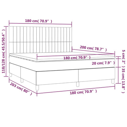 Letto a Molle Materasso e LED MarroneScuro 180x200cm in Tessuto