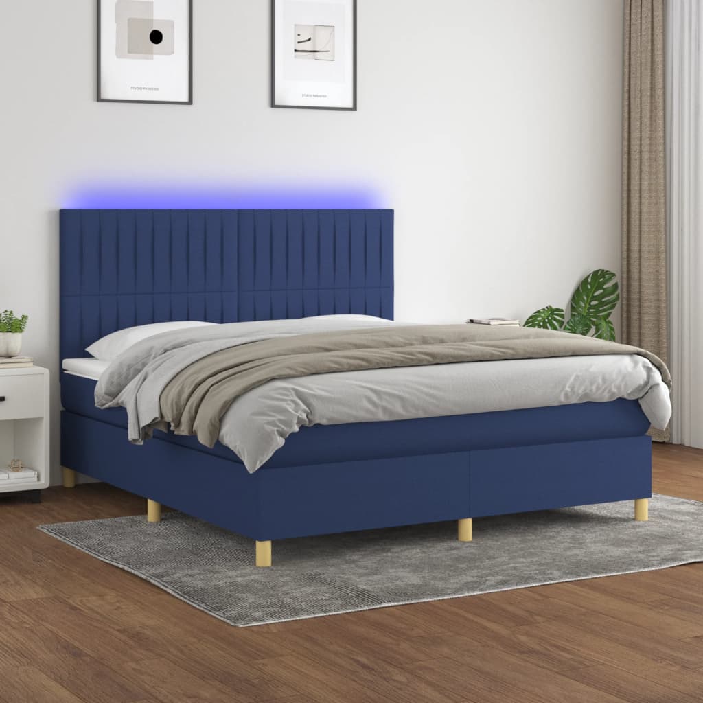 Letto a Molle con Materasso e LED Blu 180x200 cm in Tessuto | homemem39