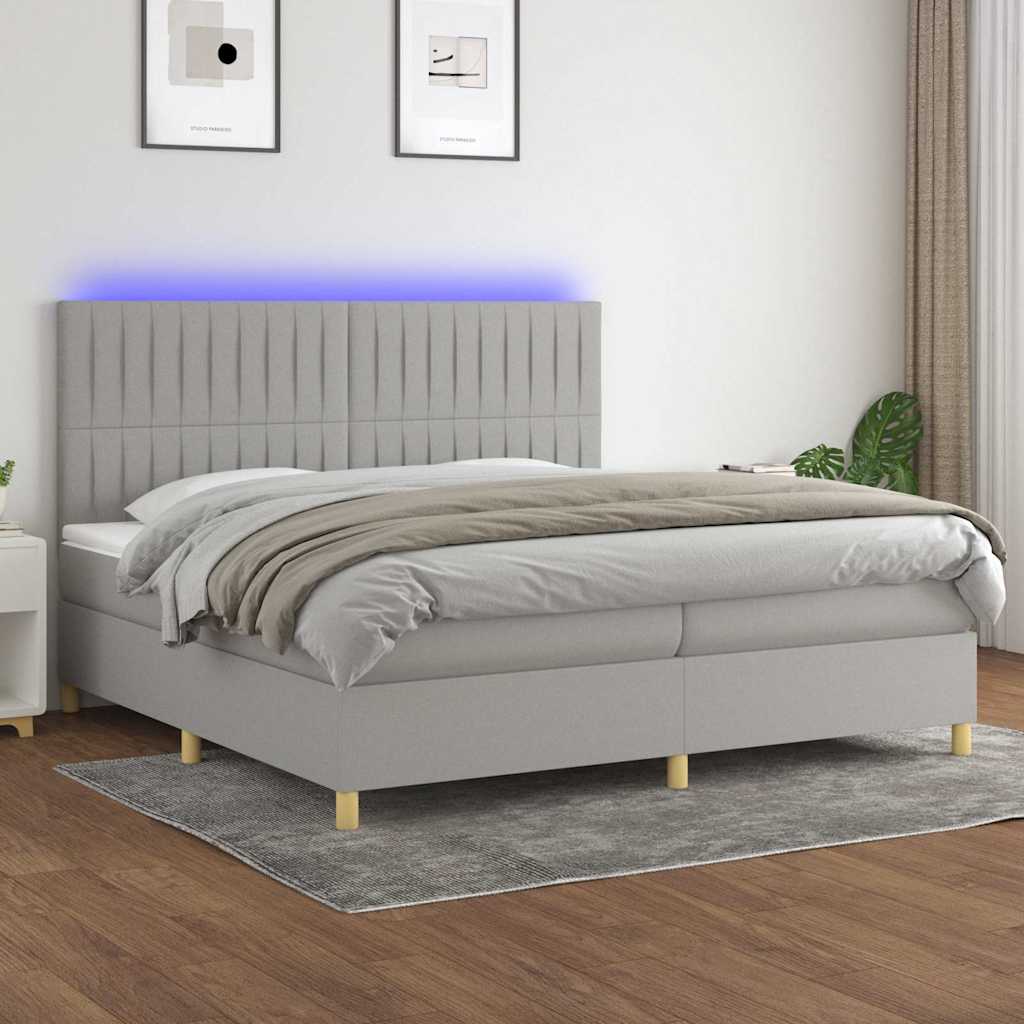 Letto a Molle Materasso e LED Grigio Chiaro 200x200 cm Tessuto