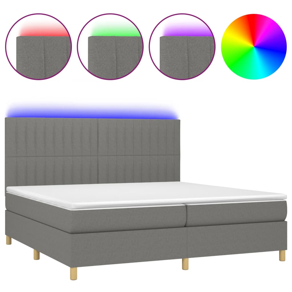 Letto a Molle Materasso e LED Grigio Scuro 200x200cm in Tessuto - homemem39