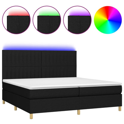 Letto a Molle Materasso e LED Nero 200x200cm in Tessuto | homemem39