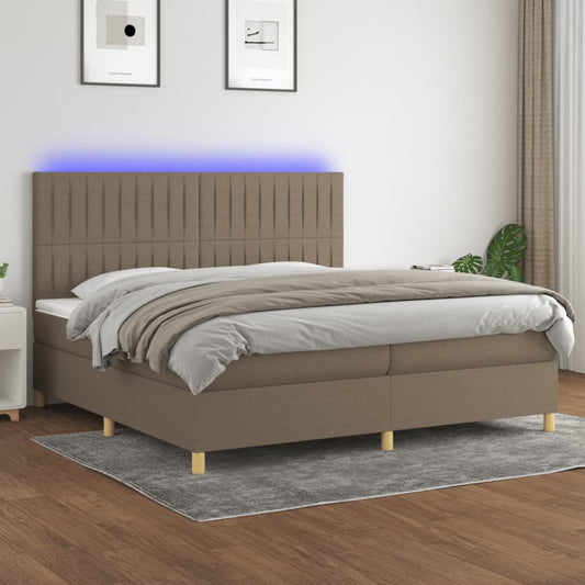 Letto a Molle Materasso e LED tortora 200x200cm in Tessuto - homemem39