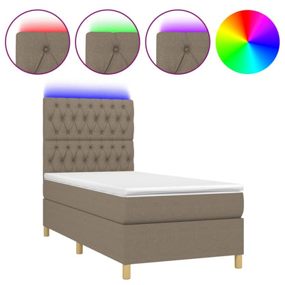 Letto a Molle con Materasso e LED Tortora 80x200 cm in Tessuto | homemem39