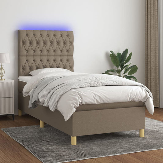 Letto a Molle con Materasso e LED Tortora 80x200 cm in Tessuto | homemem39