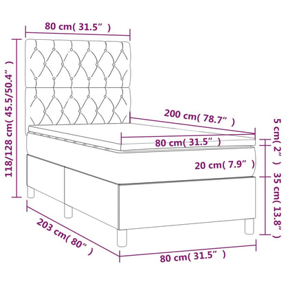 Letto a Molle con Materasso e LED Crema 80x200 cm in Tessuto | homemem39