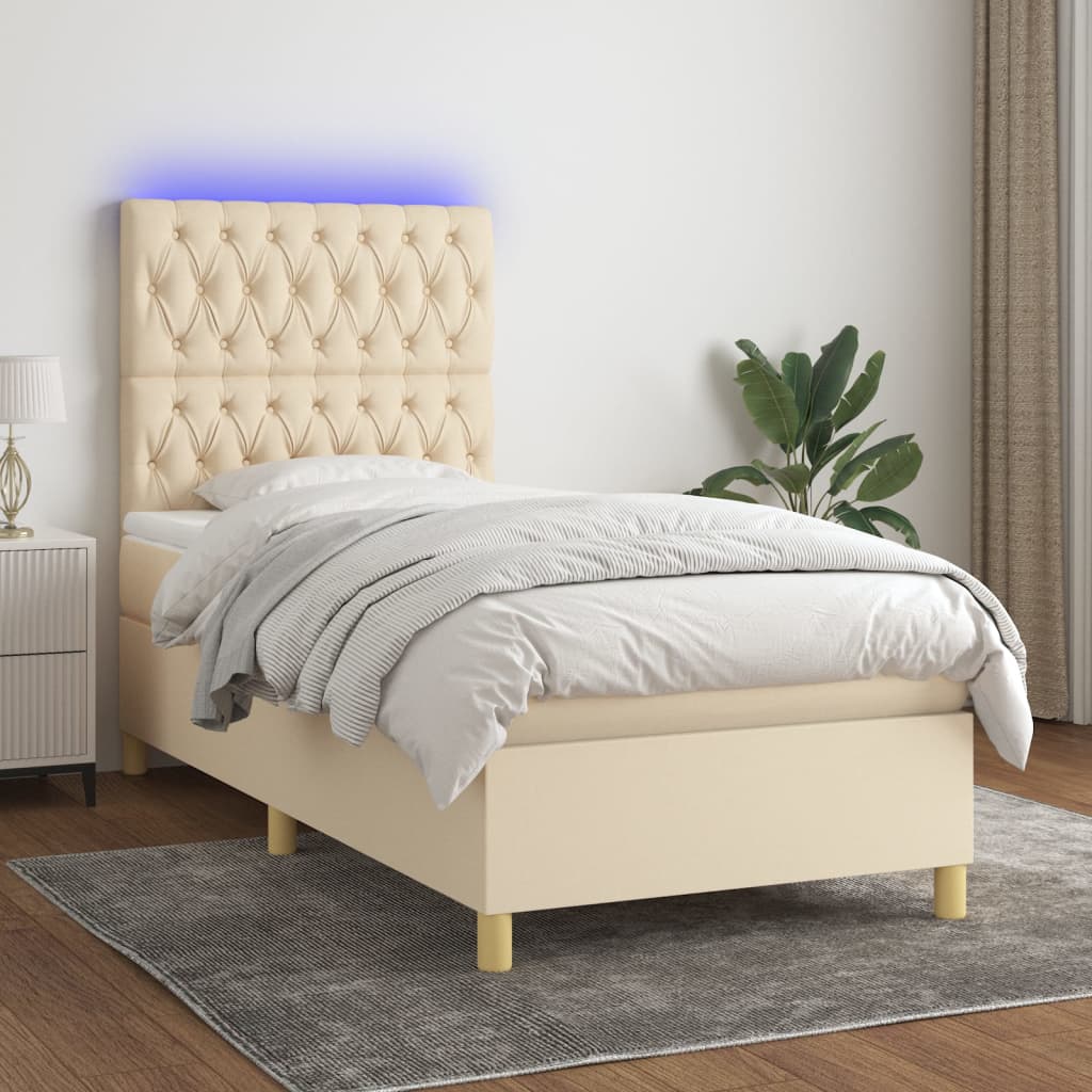 Letto a Molle con Materasso e LED Crema 80x200 cm in Tessuto | homemem39