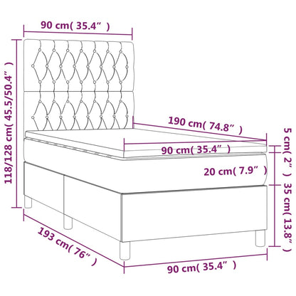 Letto a Molle Materasso e LED Marrone Scuro 90x190cm in Tessuto | homemem39