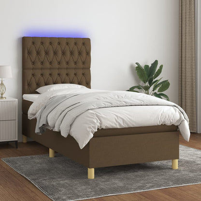 Letto a Molle Materasso e LED Marrone Scuro 90x190cm in Tessuto | homemem39