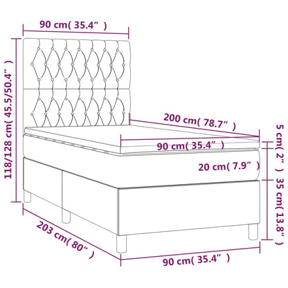 Letto a Molle Materasso e LED Marrone Scuro 90x200cm in Tessuto | homemem39