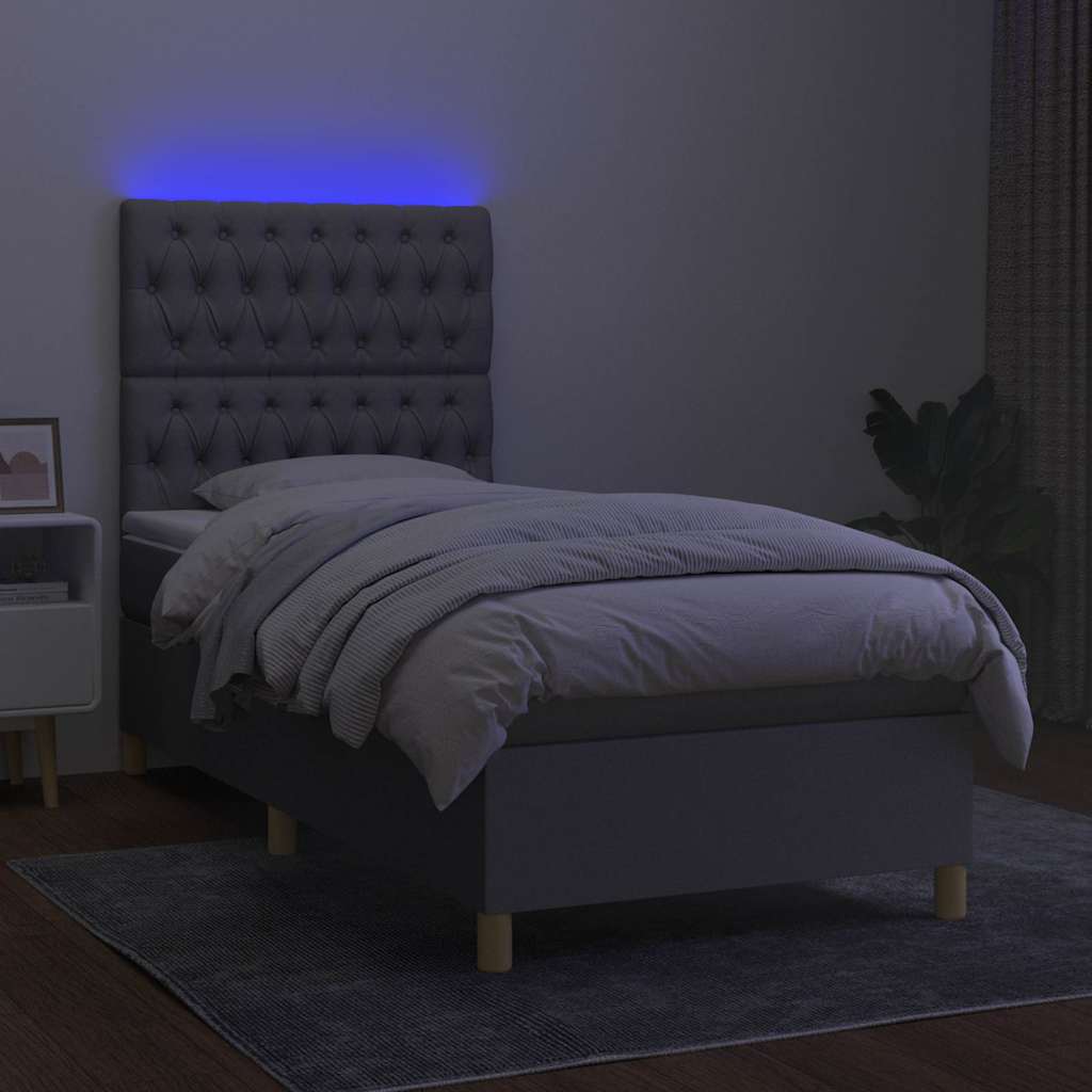 Letto a Molle Materasso e LED Grigio Chiaro 100x200 cm Tessuto