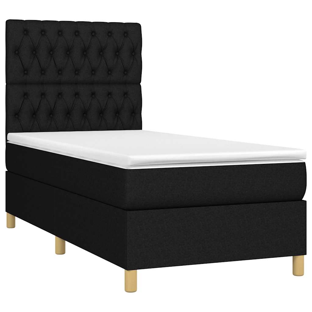 Letto a Molle con Materasso e LED Nero 100x200 cm in Tessuto | homemem39