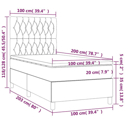 Letto a Molle con Materasso e LED Nero 100x200 cm in Tessuto | homemem39