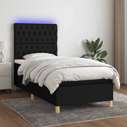 Letto a Molle con Materasso e LED Nero 100x200 cm in Tessuto | homemem39