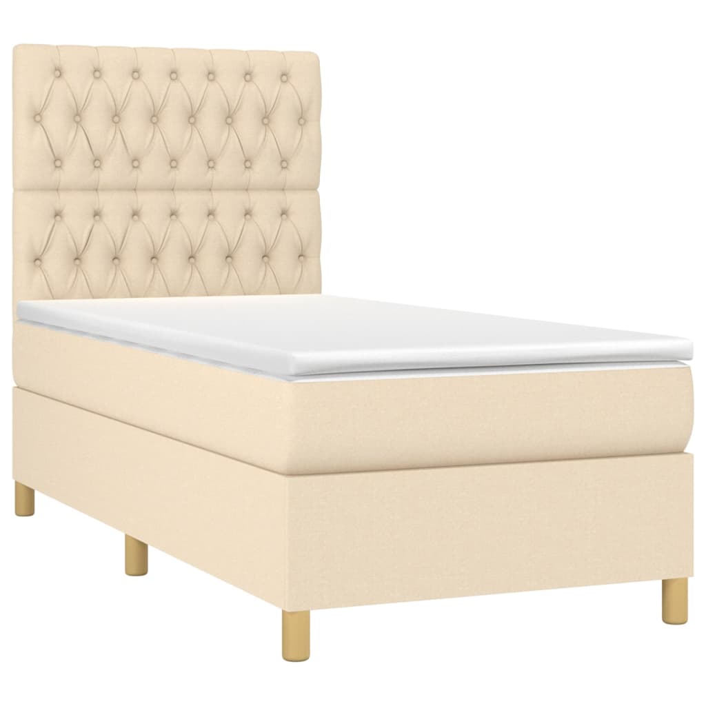 Letto a Molle con Materasso e LED Crema 100x200cm in Tessuto | homemem39