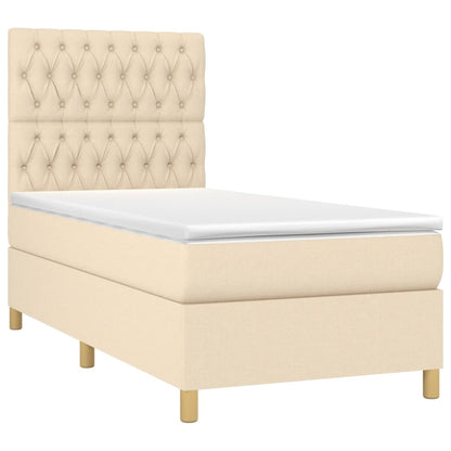 Letto a Molle con Materasso e LED Crema 100x200cm in Tessuto | homemem39