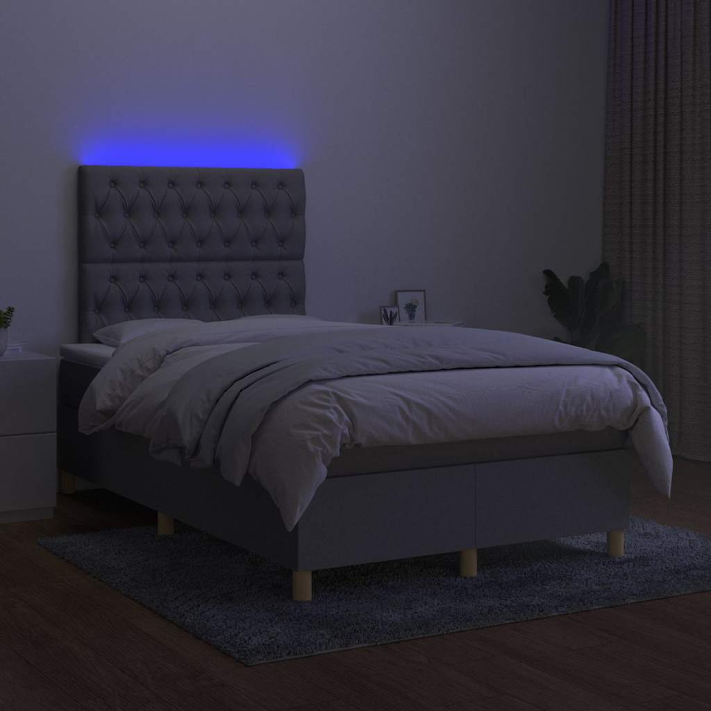 Letto a Molle Materasso e LED Grigio Chiaro 120x200 cm Tessuto