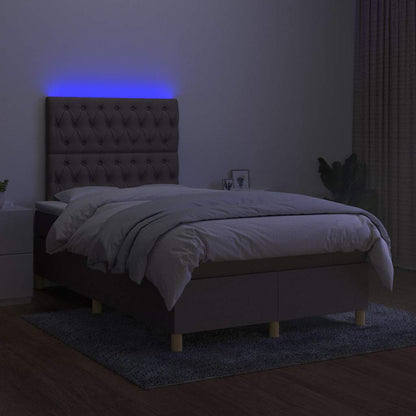 Letto a Molle con Materasso e LED Tortora 120x200cm in Tessuto
