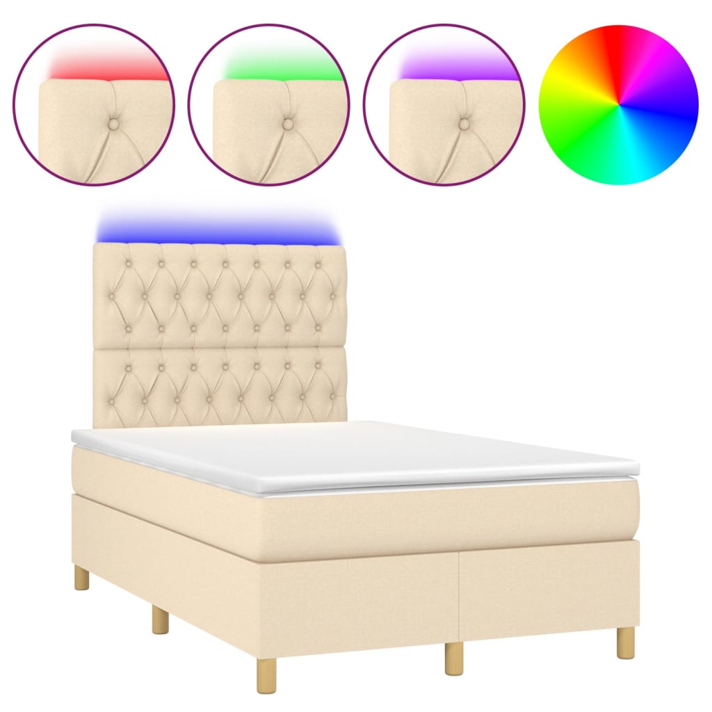 Letto a Molle con Materasso e LED Crema 120x200cm in Tessuto | homemem39