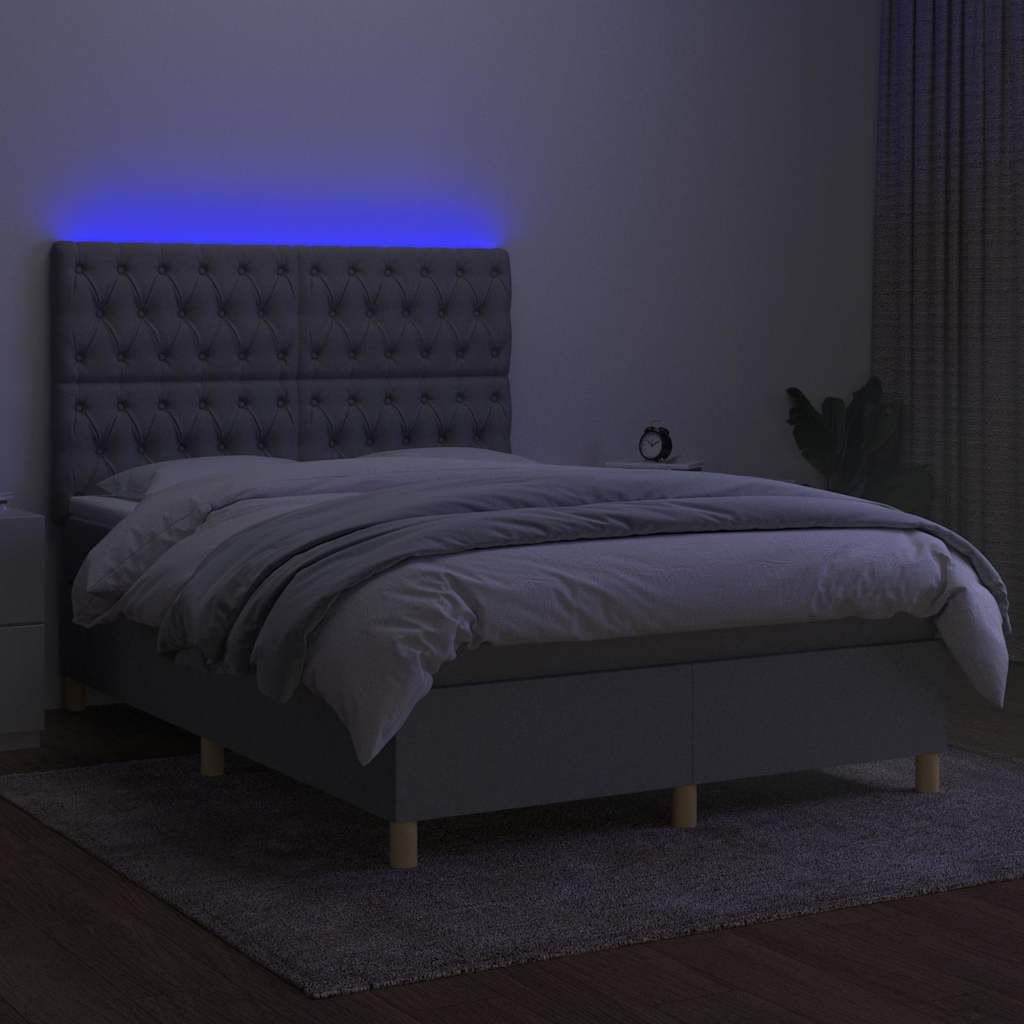 Letto a Molle Materasso e LED Grigio Chiaro 140x190 cm Tessuto