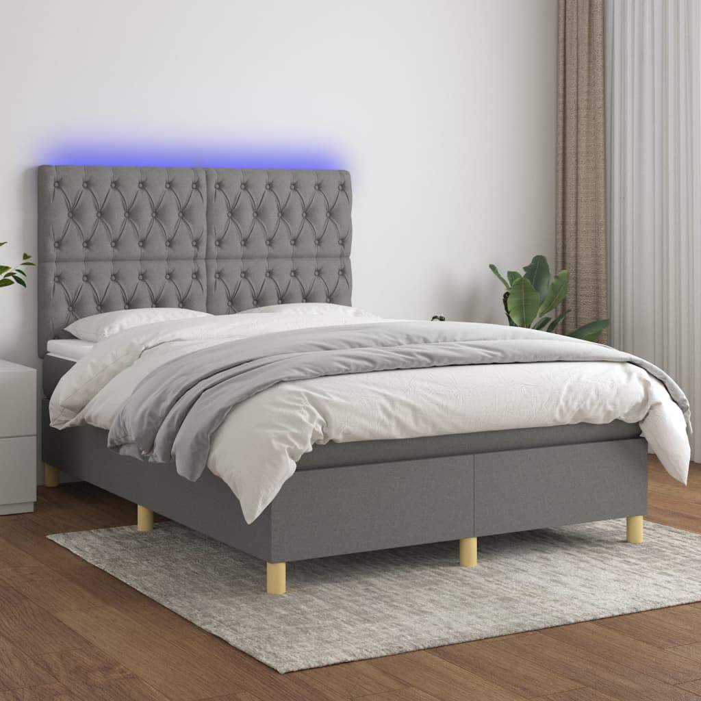 Letto a Molle Materasso e LED Grigio Scuro 140x190cm in Tessuto - homemem39