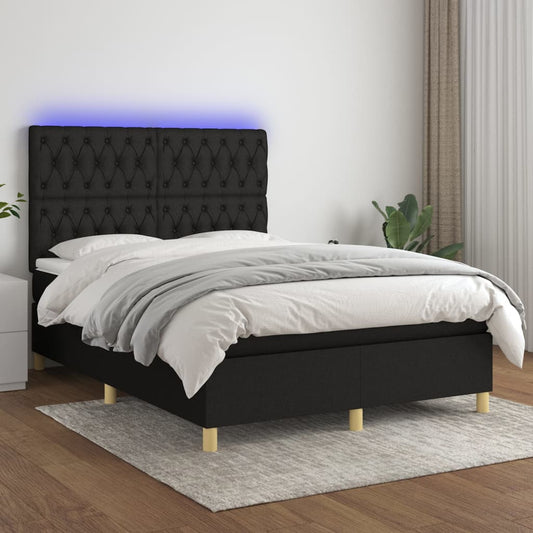 Letto a Molle con Materasso e LED Nero 140x190 cm in Tessuto | homemem39